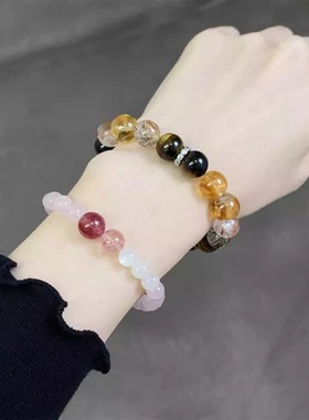 灼灼桃花草莓晶马粉水晶白月光石串珠手链女小众设计闺蜜手饰礼