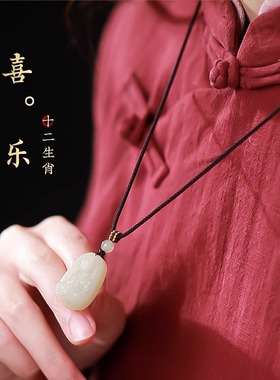 天然和田玉本命佛玉石吊坠生肖本命年文殊菩萨普贤观音男女款项链