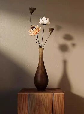 新中式花瓶摆件宋式美学禅意仿真插花客厅入户玄关绿植桌面装饰品