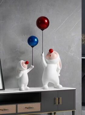 电视背景墙摆件气球兔一对装饰品摆件精灵兔北欧现代家居客厅电视