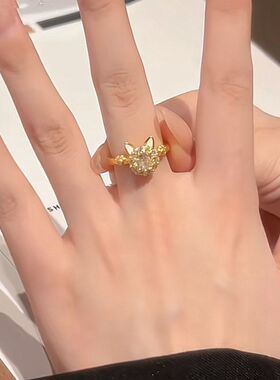 稀奇古怪小戒指转转招财猫开口戒指轻奢小众设计感食指节灵动可爱