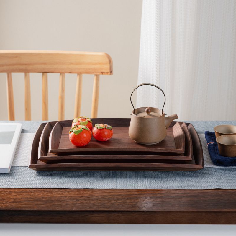 黑胡桃木长方形酒店餐盘餐厅端菜盘日式茶盘实木水果盘子木质托盘 - 图0