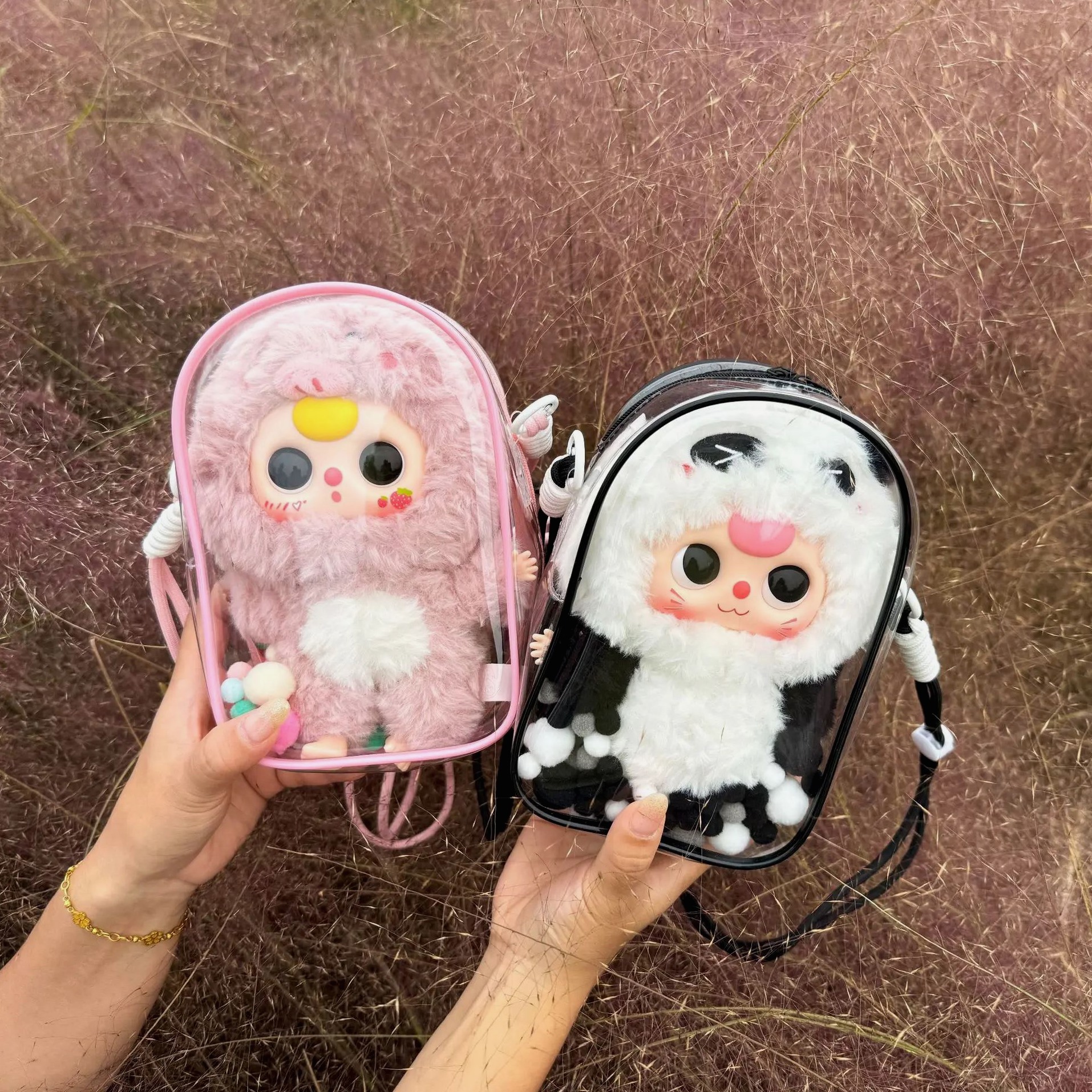 15cm20cm棉花娃娃痛包加厚版高透毛绒玩偶外出防尘晒娃包PVC透明 - 图1