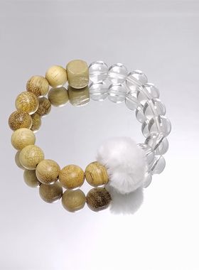 冬季新款木质毛球水晶手链时尚简约高级感禅意鸡翅木学生百搭手串