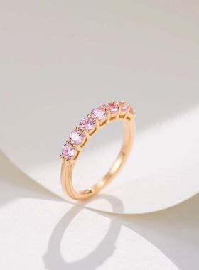 Star Ray 星河璀璨七钻排戒 粉钻戒指925银镀18K金 高碳钻戒指女