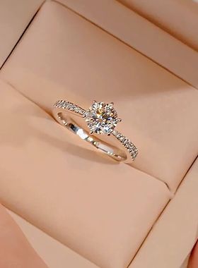 Star Ray一克拉莫桑石钻戒女纯银铂金结婚求婚钻石戒指情人节礼物