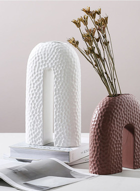 现代u网红拱形创意陶瓷花瓶摆件 客厅插花瓶器样板房软装饰品轻奢