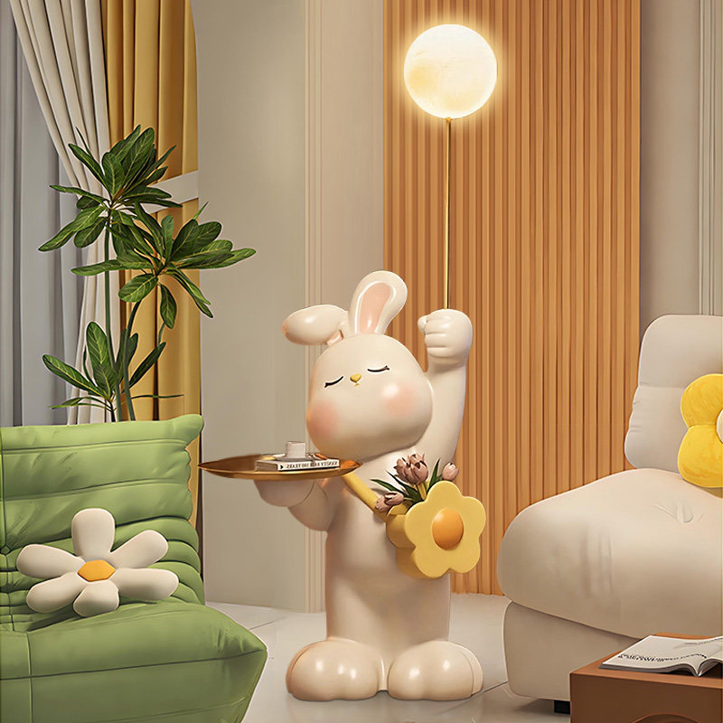 奶油风兔子客厅落地摆件大型电视柜沙发旁边装饰摆件高级乔迁礼品,淘宝优惠券,粉丝福利购,淘宝优惠卷