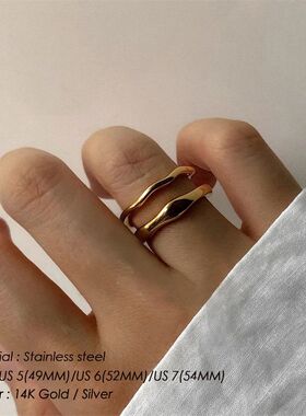 eManco真空电镀戒指波浪形不规则简约时尚指环仿真轻奢高颜值戒子