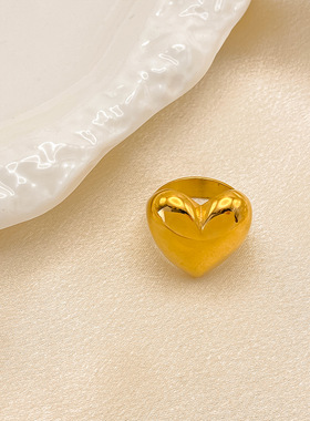 eManco钛钢不掉色复古爱心光面戒指个性创意女食指指环一爱心戒指