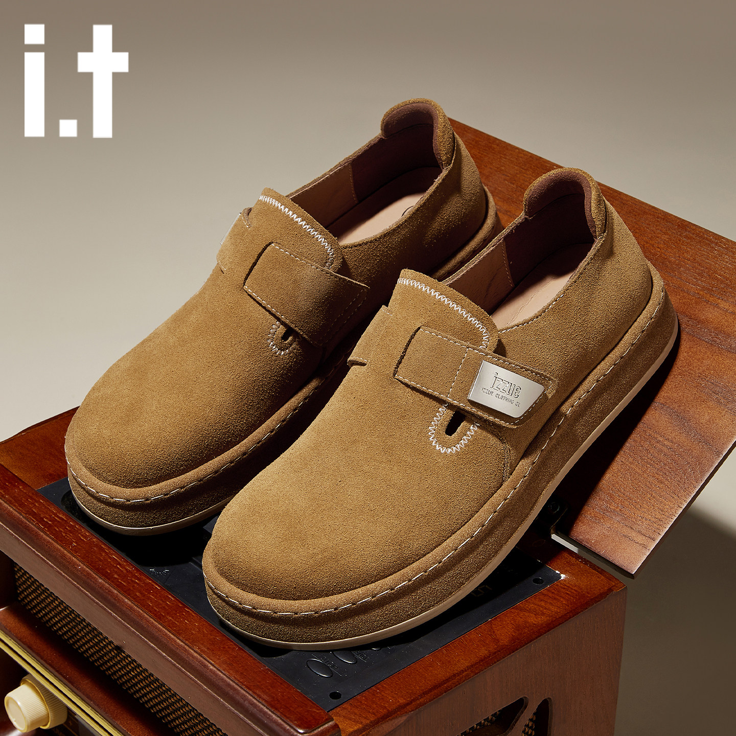 it izzue新款低帮软底懒人一脚蹬真皮牛皮旅游鞋卡其百搭勃肯鞋v,淘宝优惠券,粉丝福利购,淘宝优惠卷