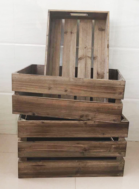 木箱子储物箱实木复古q收纳箱超市陈列木箱道具橱窗装饰水果框装