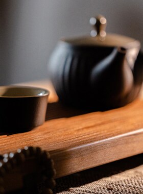 复古胡桃木托盘家用茶点盘奉茶盘茶餐厅咖啡收纳盘实木日式餐盘