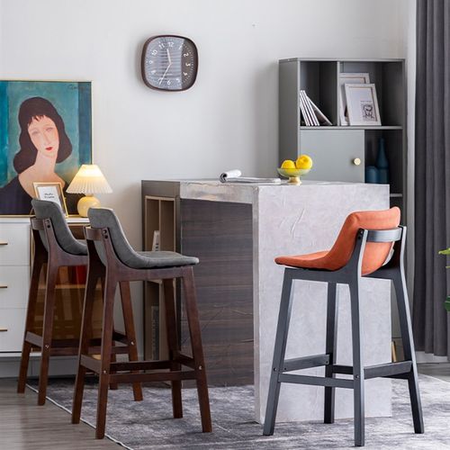 实木酒吧椅吧台椅现代皮艺家用中岛台椅简约吧凳前台接待高脚椅子 - 图2