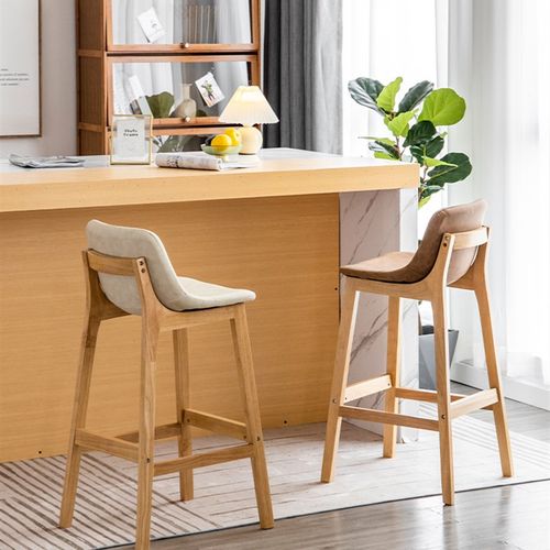 实木酒吧椅吧台椅现代皮艺家用中岛台椅简约吧凳前台接待高脚椅子 - 图3