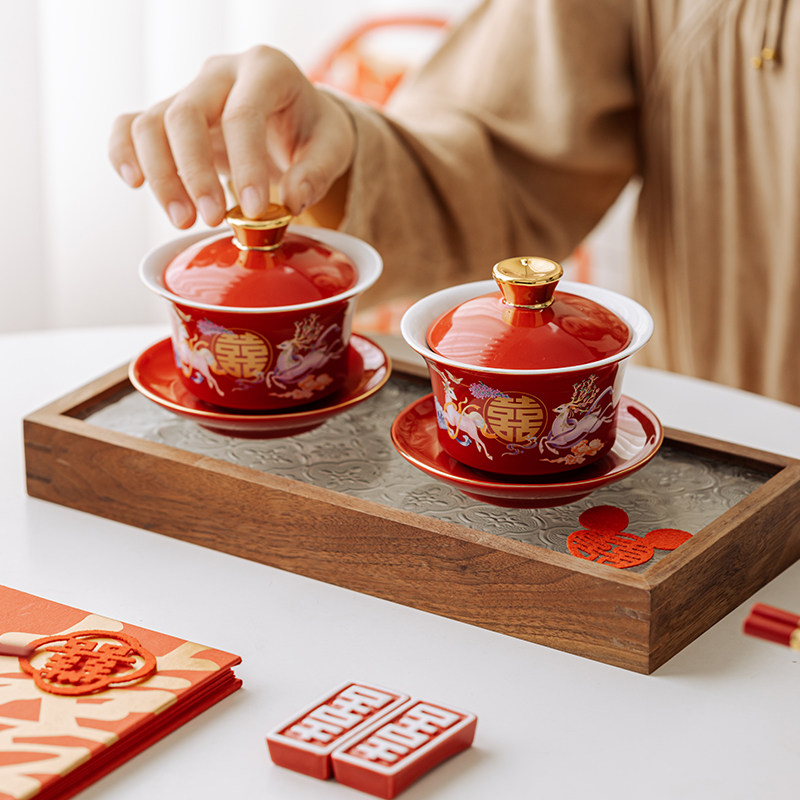 高档结婚改口敬茶杯喜碗套装精致小众陪嫁陶瓷碗筷茶具礼品送新娘,淘宝优惠券,粉丝福利购,淘宝优惠卷