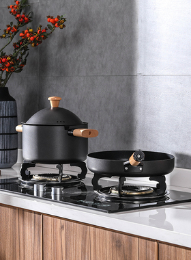 样板房厨房橱柜软装饰品摆件组合套装铸铁锅黑色锅具平底锅汤锅