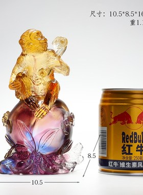 琉璃猴子摆件生肖猴工艺品吉祥物生日礼物福寿如意寿桃