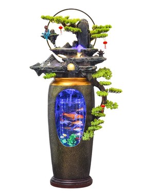 假山流水喷泉循环水景观中式客厅阳台玄关办O公室招财鱼缸造景摆