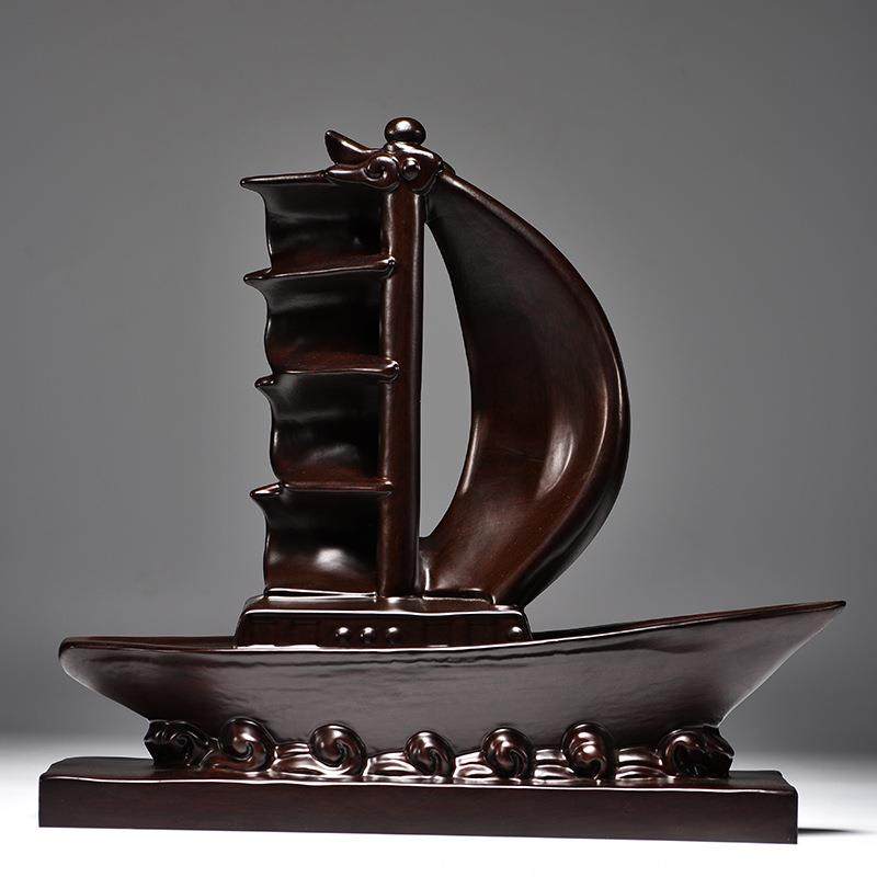 一帆风顺帆船摆件实木头船黑檀木雕大船木质船模型家居办公室送礼,淘宝优惠券,粉丝福利购,淘宝优惠卷