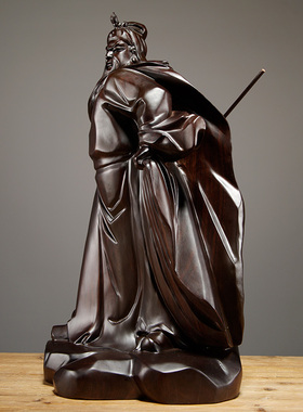 黑檀木雕关公像摆件实木武财神关帝圣君家居客厅装饰红木工艺品