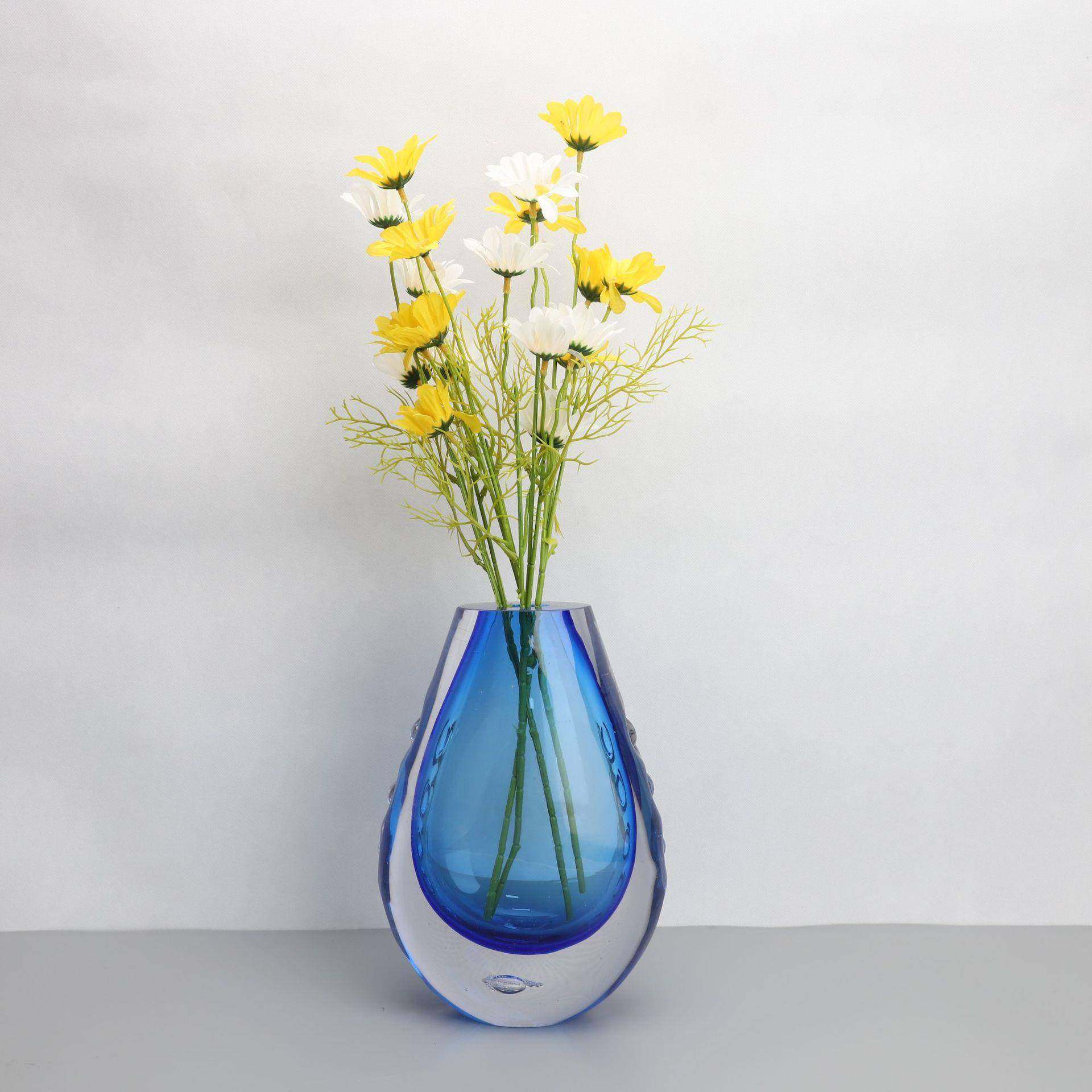 新中式蓝色水晶花器花插样板房茶几卧室书房客厅桌面软装饰品摆件,淘宝优惠券,粉丝福利购,淘宝优惠卷