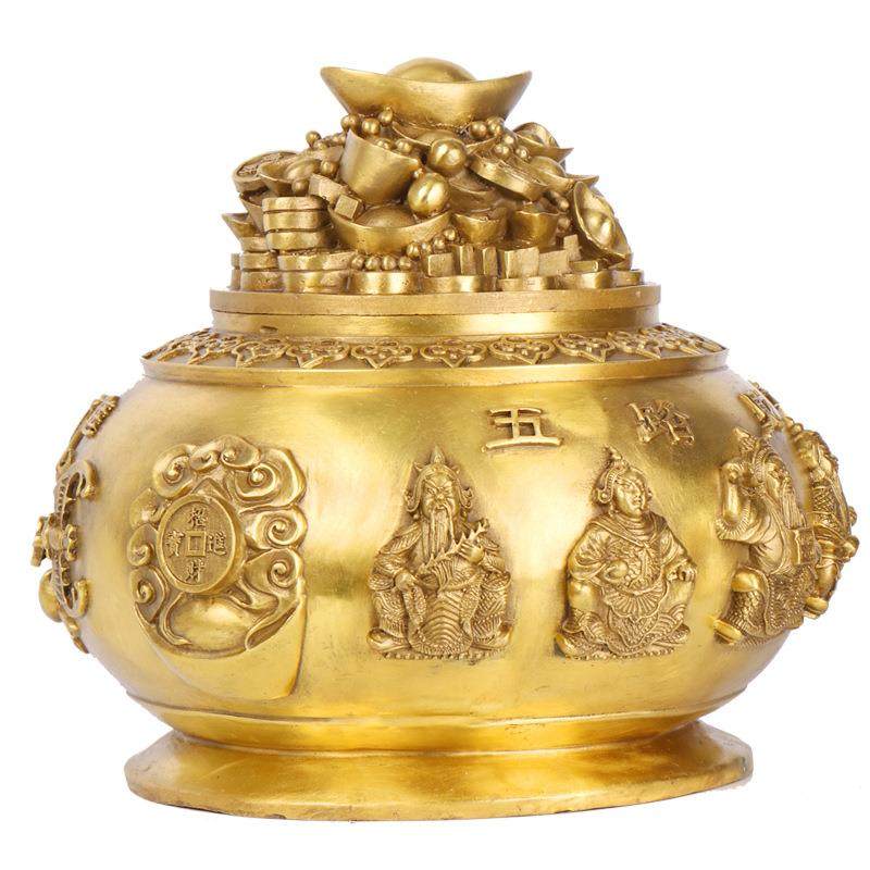 杨铜记铜器大小号聚宝盆摆件铜五路财神聚宝盆,淘宝优惠券,粉丝福利购,淘宝优惠卷