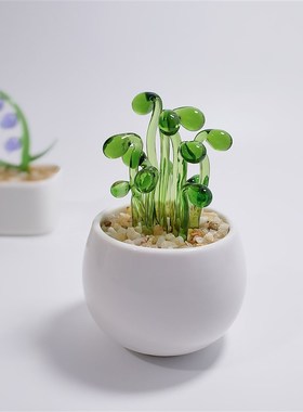 璃意小摆件琉璃多肉仙人掌花仿真植物盆栽礼品纯手水工晶玻创车载