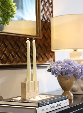 法式中古风大理石小花瓶冥想摆件香薰容器艺术几何天然洞石烛台