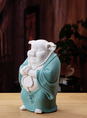 陶瓷招财猪十二生肖恭喜发财彩砂大号福猪客厅乔迁开业礼品摆件