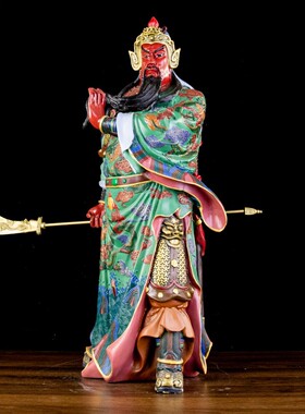 黄铜彩绘关公武铜像摆件 大刀关羽关二爷武工艺礼品