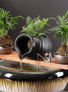 循环流水陶罐生态缸o古法养鱼庭院造景摆件室内增氧过滤流水配件