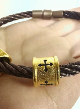 串珠配绳5mm粗绳编织手绳转运珠不锈钢绳J酷黑系列X系列新款钢丝