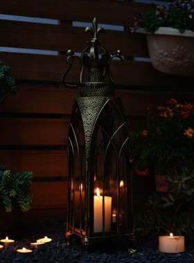 复古铁艺风灯摩洛哥烛台t马灯户外花园阳台布置落地摆件园艺装饰