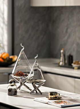 样板间厨房餐桌餐柜中岛台烛台餐盘蛋糕盘软装饰品现代轻奢摆件