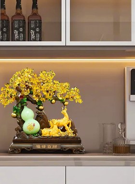 福禄百财发财树葫芦摆件招财客厅玄关办公室福鹿装饰乔迁新居礼品