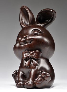 黑檀木雕兔子摆件十二生肖兔家居客厅办公室吉祥物装饰工艺品礼品