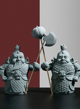 新中式护宅门神哼哈二将摆件客厅门口玄关电视柜书房家居装饰品