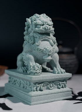 石狮子小摆件一对镇宅看门石雕喜狮麒麟茶宠鱼缸造景桌Z面装饰礼