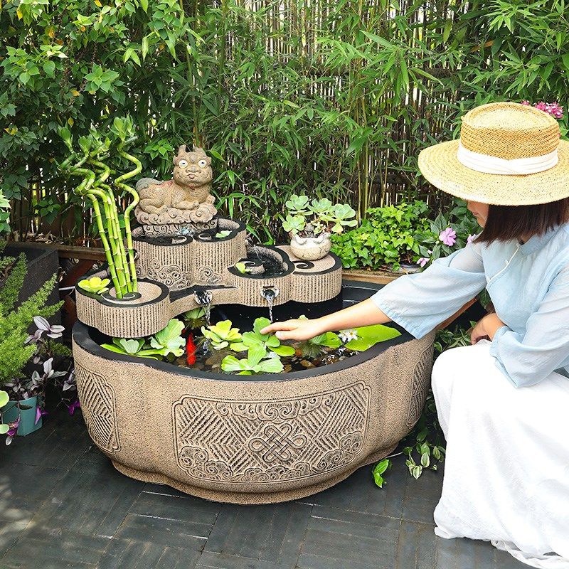 户外大型鱼池流水摆件新中式庭院花园圆形循环水喷泉水景造景布置,淘宝优惠券,粉丝福利购,淘宝优惠卷