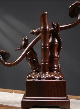 黑檀实木雕刻节节高升如意摆件喜鹊登枝家居客厅办公室装饰工艺品
