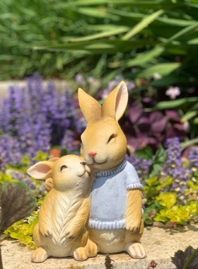 花园杂货 庭院树脂小兔子摆件创意园艺户外动物花架桌面装饰摆件