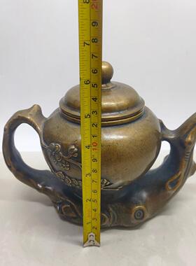 古玩仿古铜包浆梅花迎春壶 爆款中式铜壶摆件