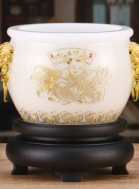 桌面琉璃聚宝盆招财盆工艺品办公摆件旺宅客厅家居装饰品开业礼品