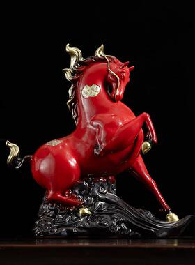 马到成功摆件陶瓷红色马工艺品客厅酒柜领导办公室装饰品高档礼物