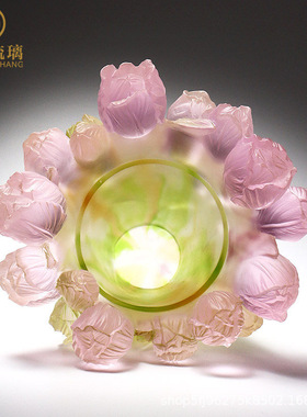 琉璃工艺品郁金香花瓶摆件客厅插花餐桌装饰轻奢温馨礼物乔迁制品