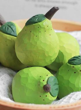 顺顺梨梨!原创纯手工香梨木雕 治愈系水果雪梨摆件生日祝福礼物女