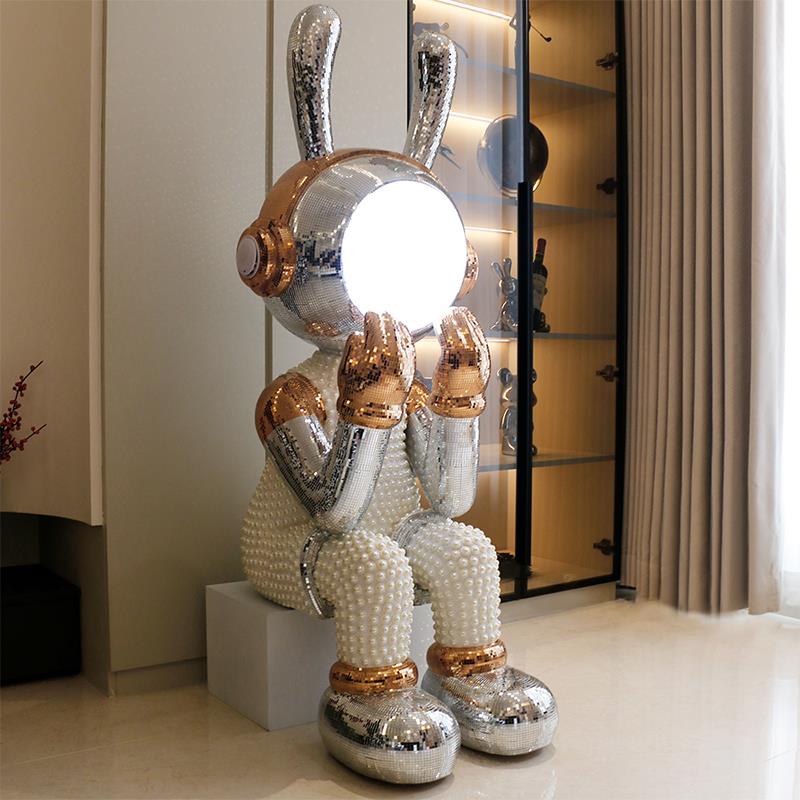 Living room space rabbit sitting posture floor-standing large ornaments with lights and Bluetooth speakers villa bar KTV Internet cafe decorations
