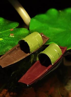 鱼缸造景船摆件可以浮在水面上，雨篷船微景观水陆水池水面装饰古