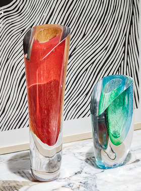 晶淳  加厚水晶底轻奢琉璃花瓶玻璃 样板房水培鲜花现代艺术摆件